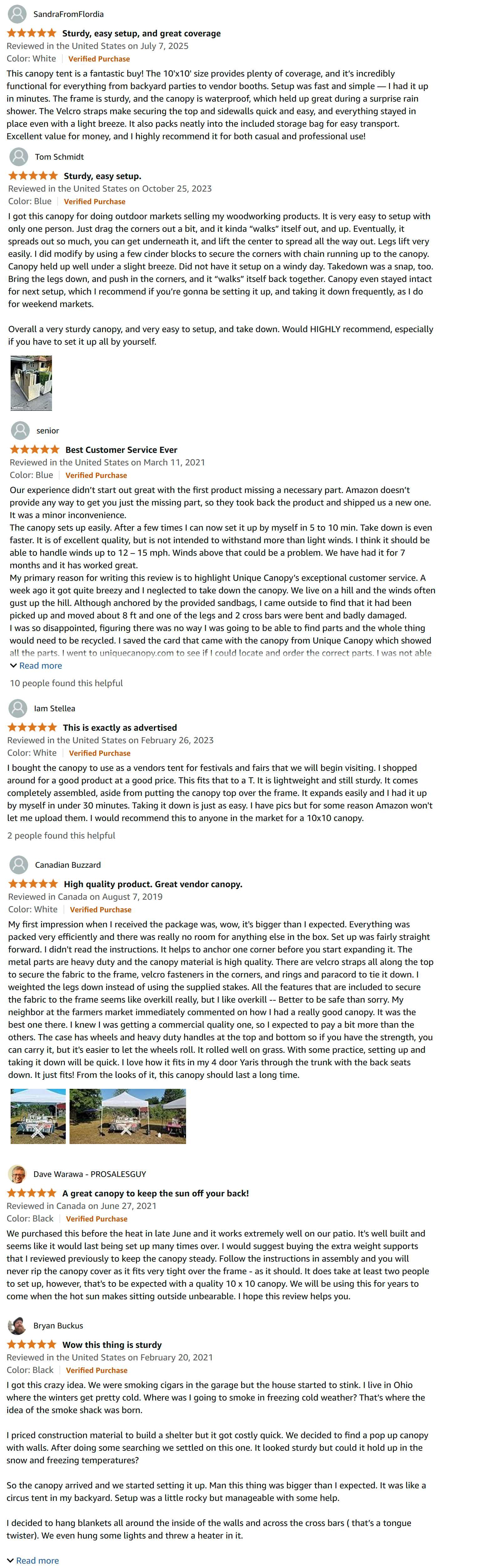A collage of positive customer reviews and 5-star ratings for UNIQUECANOPY products.